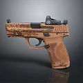 Modern Tactical Pistol With Brown Finish Ergonomic Grip And Scope Attachment