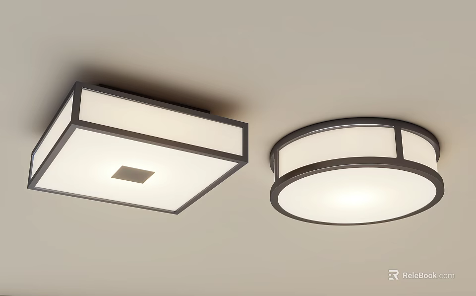 Modern Square And Round Ceiling Lights With Black Frame White Shade For Home Interior 3d model