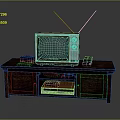 Wooden TV Stand with Vintage TV Antenna Speakers and Storage Drawers