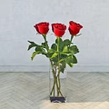 Red Roses Arrangement in Clear Glass Vase on Herringbone Wooden Floor with Light Wall