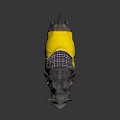Warthog Wearing Yellow Raincoat With Plaid Collar On Gray Background And Floor Reflection