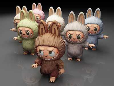 Cute Quirky Rabbit Ear Dolls With Big Eyes Sharp Teeth And Multiple Colors 3d model