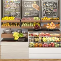 Fruits Vegetables Display Shelves With Layered Glass Showcase And Fresh Produce Arrangement