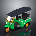Green Three Wheeled Tuk Tuk With Black Roof And Orange Wheels