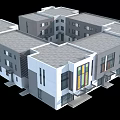 Modern Commercial Complex With Multiple Connected Building Units And Glass Windows 3d model