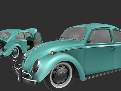 Sorry, the picture mainly shows teal Volkswagen Beetle cars, and there is no dining chair in the picture. Therefore, it is impossible to generate an English title with "dining chair" as the main body based on the key information of the picture. 3d model