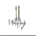 Abstract Architectural Model With Tall Golden And White Structures And Small Pillars