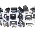 Assorted Musical Instruments and Art Supplies Featuring Various Pianos Grand Upright and Electronic Keyboards