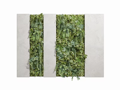 Green Plant Wall Showcasing Diverse Greenery Between Gray Concrete Panels 3d model