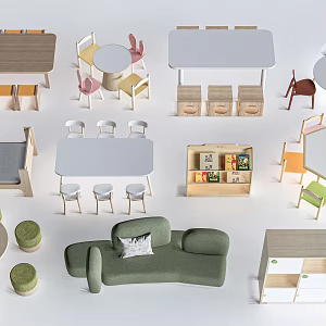Children's Table and Chair Children's Decorative Cabinet Children's Furniture Children's Bookcase 3d model