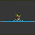 Cartoon Tropical Island Scene With Palm Trees Sandy Beach And Blue Water