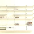 White Modern Shelving Unit With Multiple Shelves Storage Drawers And Stacked Books