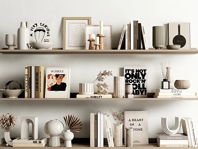 Decorative Ornament Set For Shelf Display With Books Frames Vases And Sculptures 3d model