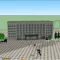 Modern Office Building Exterior With Large Windows Sunset Sky And Trees