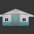 Small House With Blue Roof Green Door Wooden Walls And Windows Reflection