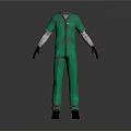 Stylish Green Jumpsuit With White Long Sleeve Inner Layer Black Gloves And Black Shoes