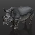 Detailed Gray Rhinoceros Model Standing on Black Background With Reflection