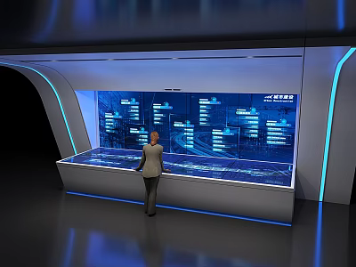 Person Interacting With Modern Smart Energy Data Display Console And Large Screen Charts 3d model