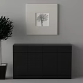Modern Living Room Featuring Black Sideboard Green Plant And Tree Artwork On Wall