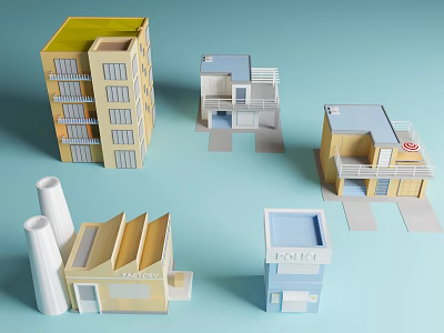 Colorful Multi Storey Architectural Building Models With Balconies Chimneys And Hotel Design 3d model