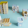 Colorful Multi Storey Architectural Building Models With Balconies Chimneys And Hotel Design