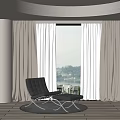 Beige Curtains For Floor To Ceiling Window In Modern Room With Black Chair And View