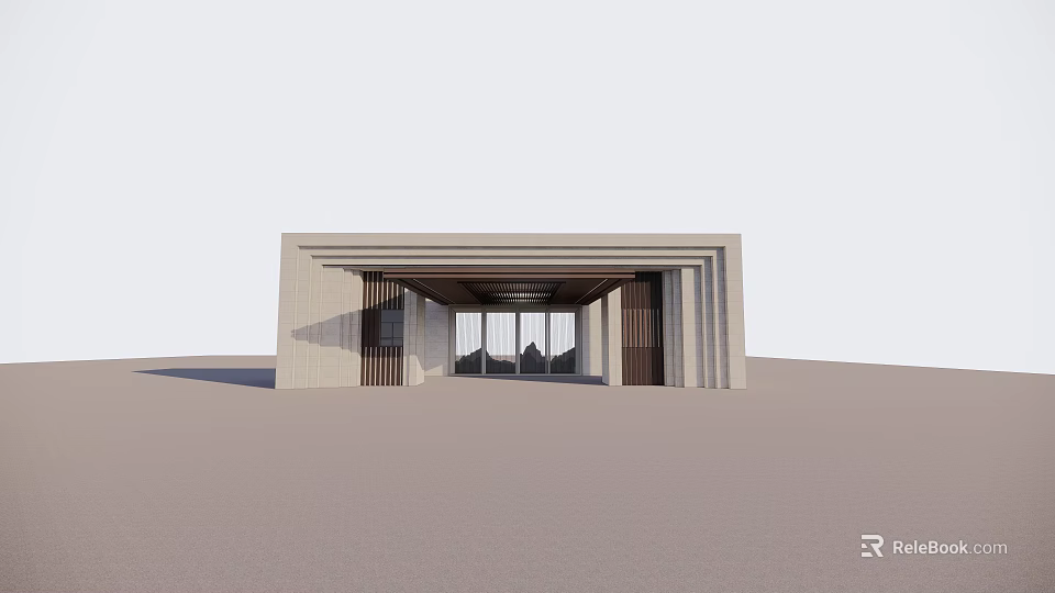 Modern Symmetrical Entrance Gate With Glass Panels And Concrete Horizontal Design 3d model 