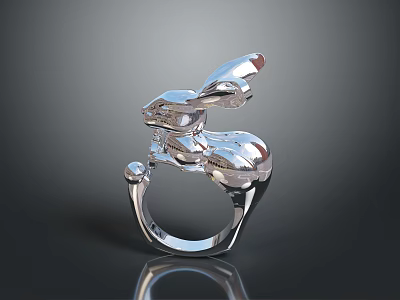 Stylish Silver Rabbit Shaped Ring As Fashionable Clothing Accessory Piece 3d model