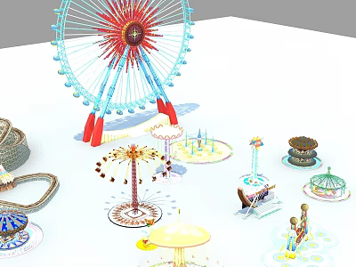 Amusement Park Scene Featuring Ferris Wheel Carousel Roller Coaster And Rides 3d model