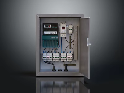 Electrical Control Box Interior With Circuit Breakers Terminals And Wiring Components 3d model