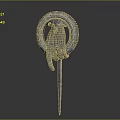 Intricate Hand Carved Sculpture With Ornate Circular Design And Metallic Rod Base