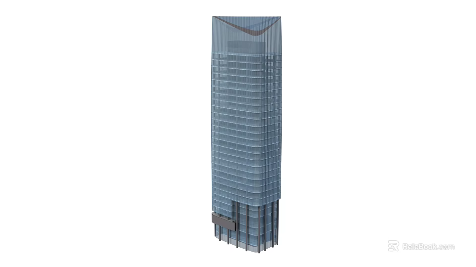Modern Skyscraper Building With Glass Facade And Structural Base Design 3d model 