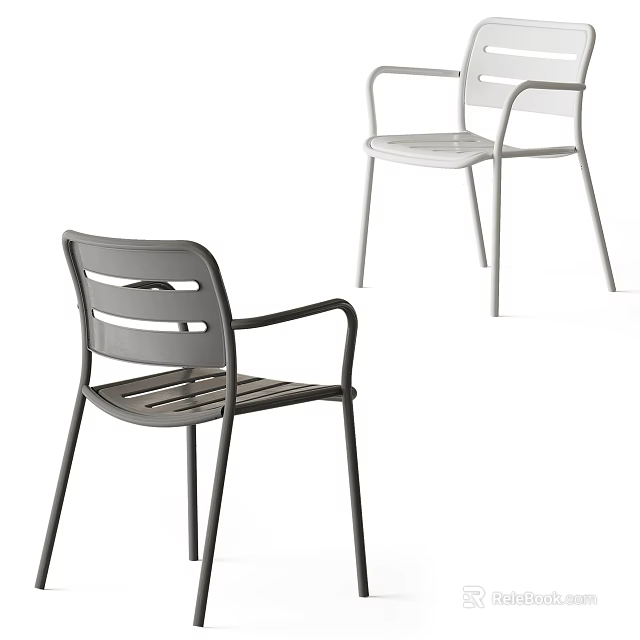 Modern Outdoor Leisure Chairs Gray And White With Armrests And Hollow Back Design 3d model 