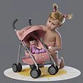 Adorable Kids Bed with Pink Stroller Doll and Feeding Bottle for Toddler Room