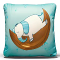 Bed Decorative Pillow With Light Blue Background And Cartoon Baby Elephant On Brown Crescent Moon