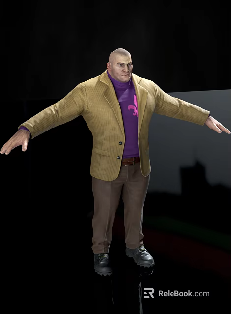 Man Wearing Yellow Tweed Jacket Purple Shirt And Brown Pants With Arms Outstretched 3d model 