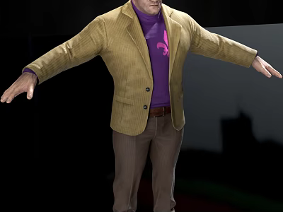 Man Wearing Yellow Tweed Jacket Purple Shirt And Brown Pants With Arms Outstretched 3d model