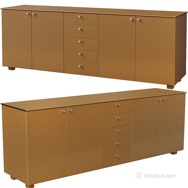 Modern Brown Decorative Cabinet With Storage Drawers And Metal Handles 3d model 