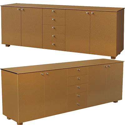 Modern Brown Decorative Cabinet With Storage Drawers And Metal Handles 3d model