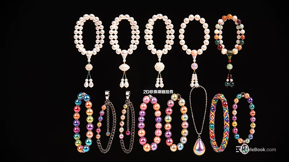 Various Colorful Beaded Pendants With Pearl And Multi Colored Bead Designs 3d model 