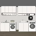 Modern Laundry Room Design With White Cabinets Washing Machine And Sink 3d model