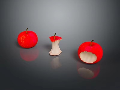 Fresh Red Apples Display With Whole Bitten And Half Eaten Varieties On Dark Surface 3d model
