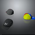 Trendy Baseball Caps In Gray And Multicolor Designs With Stylish Logos And Patterns 3d model