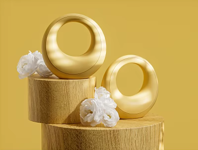 Golden Yoga Wheel Sports Equipment For Fitness Exercise With Wooden Base 3d model