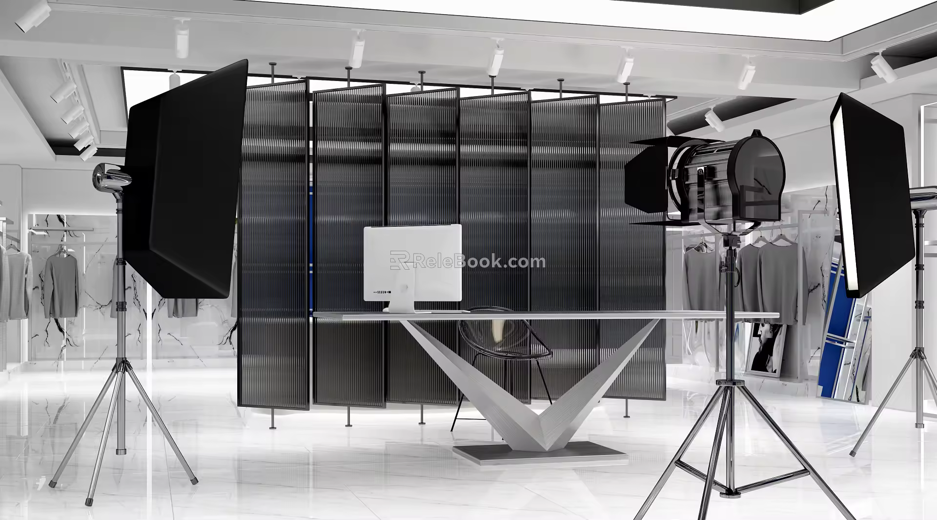 Modern live broadcast room with goods 3d model