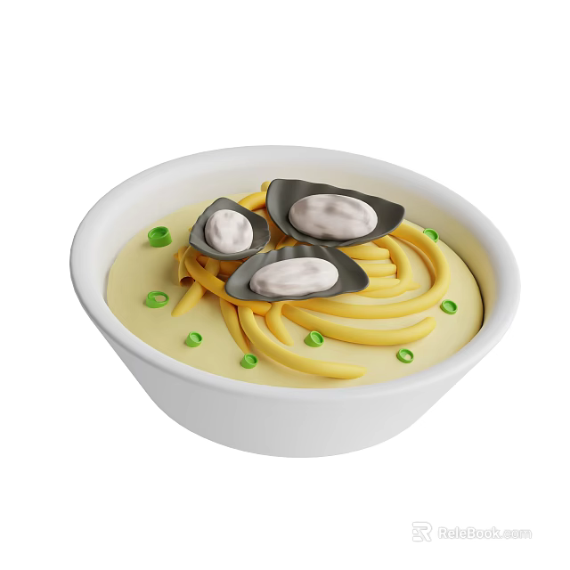 Delicious Creamy Seafood Pasta Bowl with Spaghetti Mussels and Green Peas 3d model 