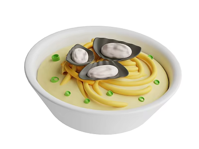 Delicious Creamy Seafood Pasta Bowl with Spaghetti Mussels and Green Peas 3d model