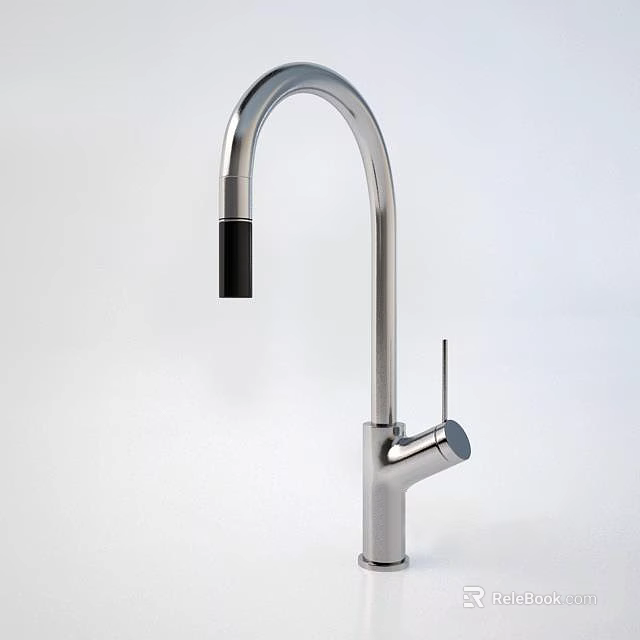 Contemporary Stainless Steel Kitchen Faucet With Curved Spout And Single Handle 3d model 