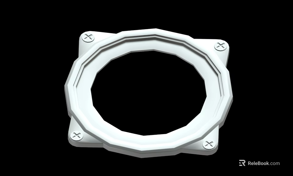 White Ring Shaped Mechanical Component Structure Featuring Four Cross Screws On Black Background 3d model 