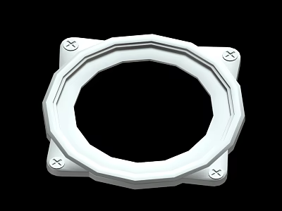 White Ring Shaped Mechanical Component Structure Featuring Four Cross Screws On Black Background 3d model